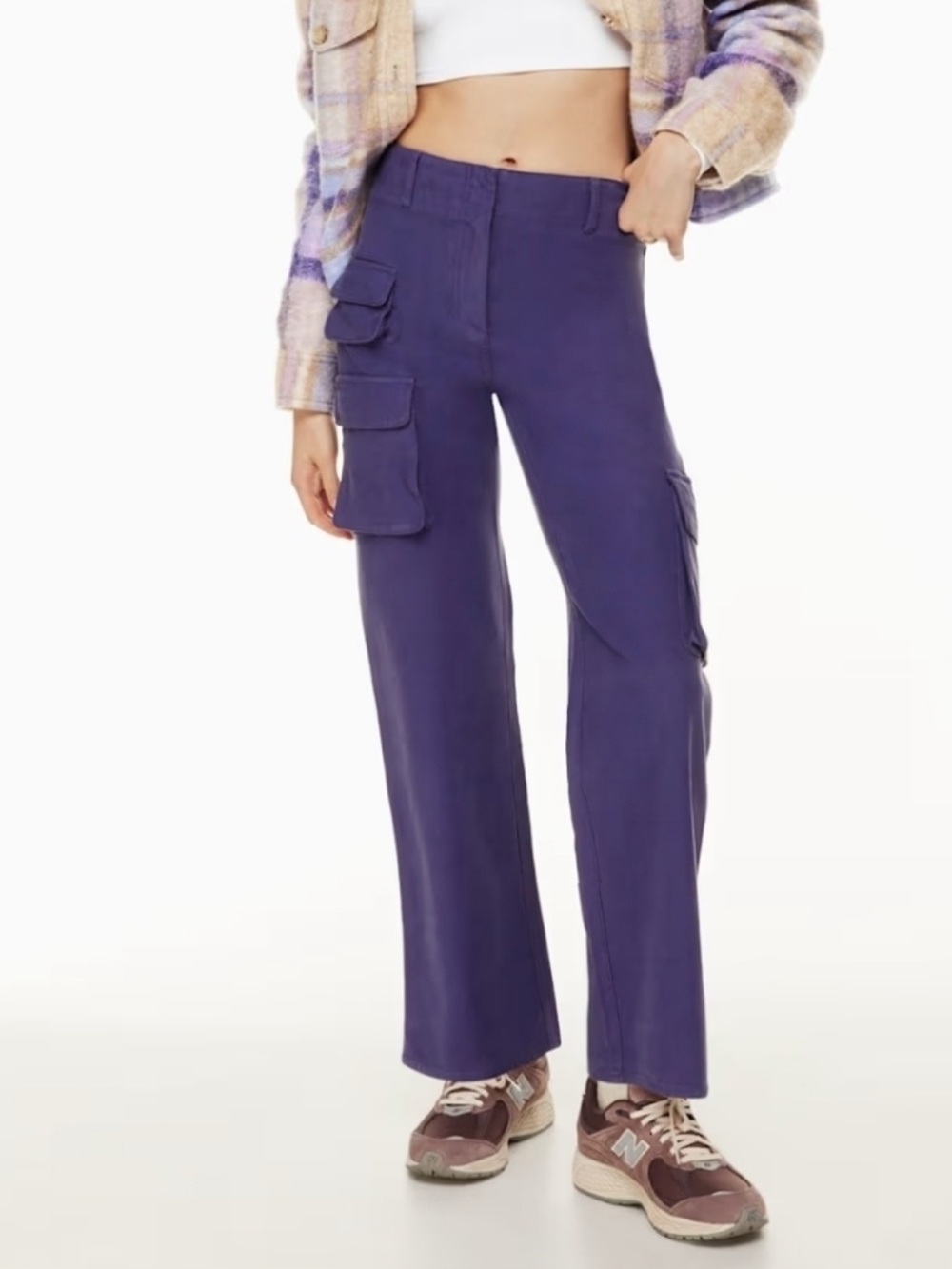 💜Aritzia Wilfred Free Picture Cargo Pants Purple Sz 2 High Waist Wide Leg EUC